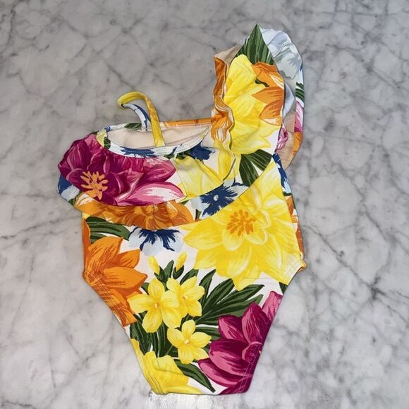 Janie & Jack Floral Ruffle Shoulder Swim 6/12M - Picture 4 of 4